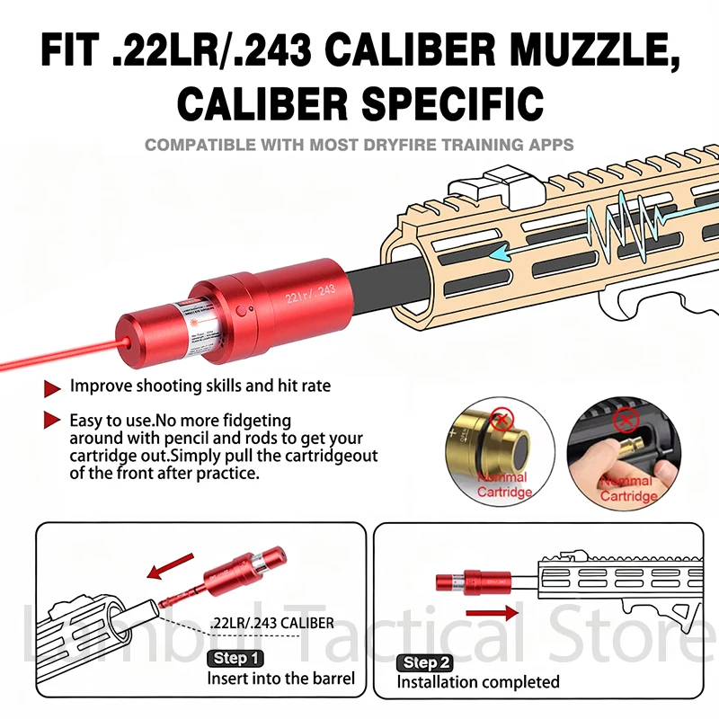 Laser Training Bullet Red Dot Bore Sight 22LR 9mm 12GA 7.62x39 40S&W 30-30 .25 .27 .177 7mm 223rem Airsoft Dry Fire Snap Caps