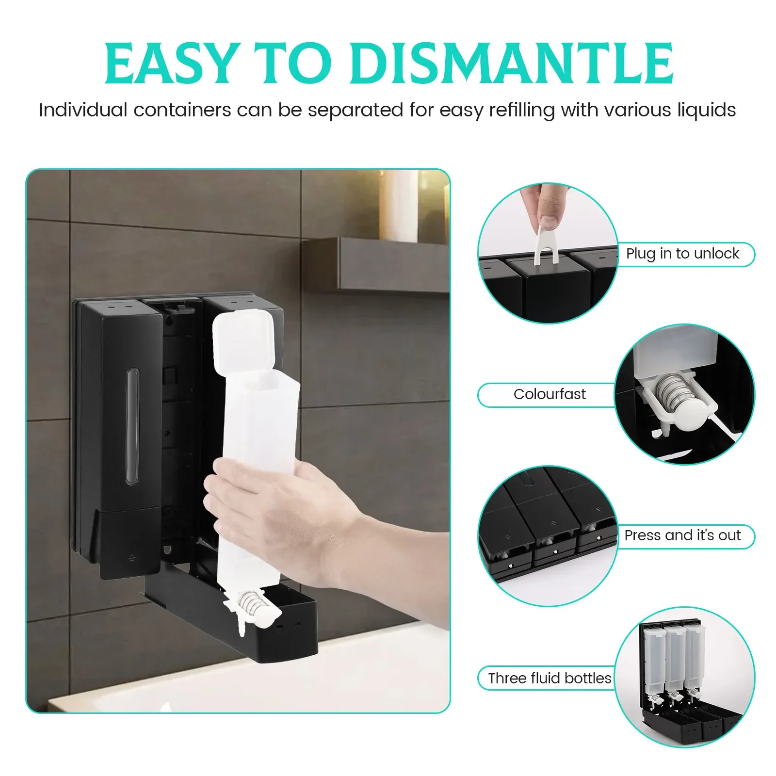 400ML Soap Dispenser Wall Mounted 3 Chamber Shower Soap Dispenser Adhesive Shampoo Conditioner Dispenser Bathroom Accessories 5