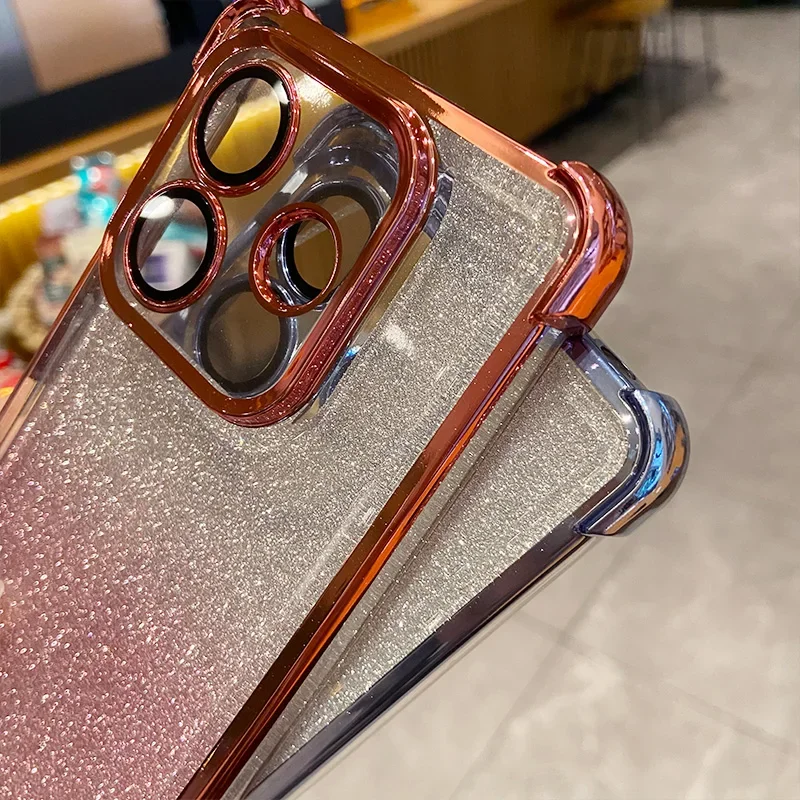 Glitter Air Bag Plating Shockproof Soft Case with Full Lens Protection Back Cover