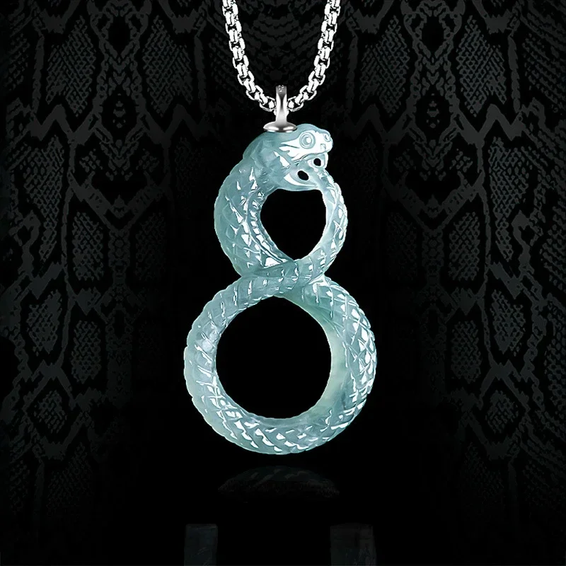 Natural A-goods Jadeite Snake Pendant Black Mamba Memorial Necklace Icy Jade Men and Women Models Fashion Jewelry Pendant pendant necklace jade jewelry