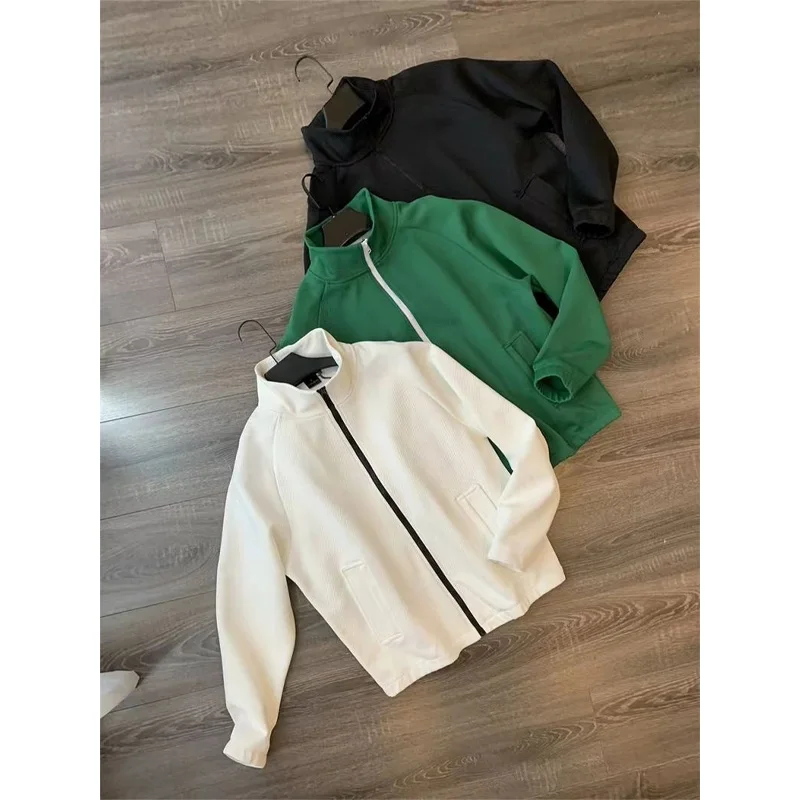 2023 New Spring and Autumn Simple Loose Standing Neck Twill Pocket Casual Loose Solid Color Versatile Oversize Jacket Coat Trend