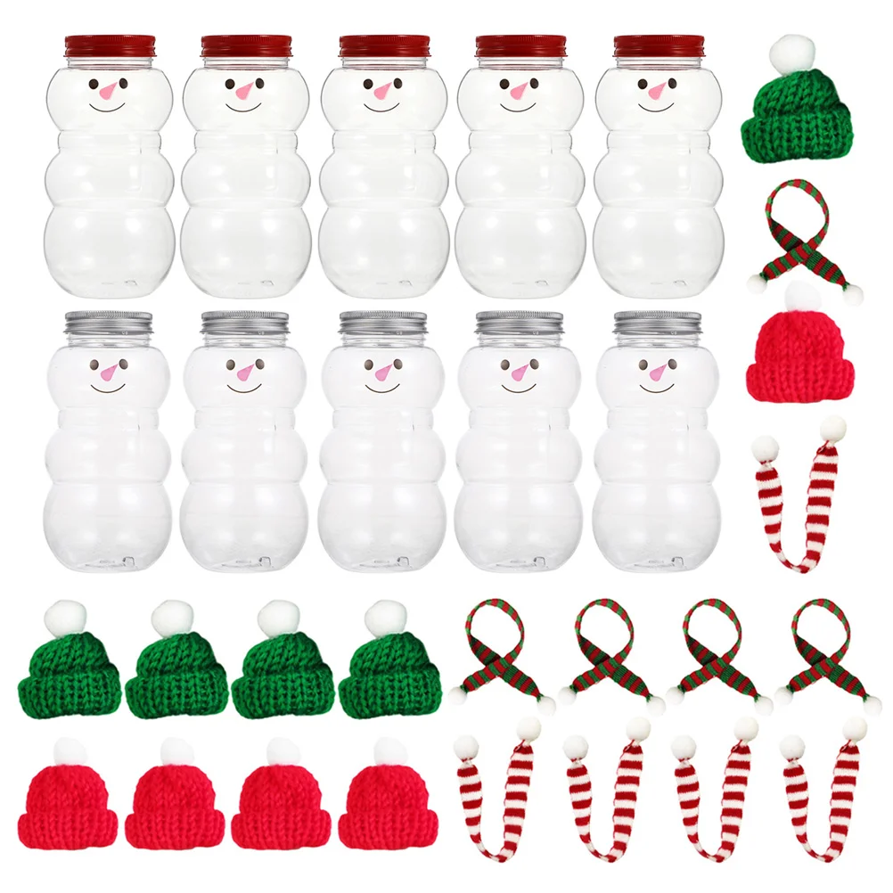 

Christmas Snowman Beverage Bottles Empty Juice Bottles With Hats And Scarves Snowman Beverage Bottles Jars