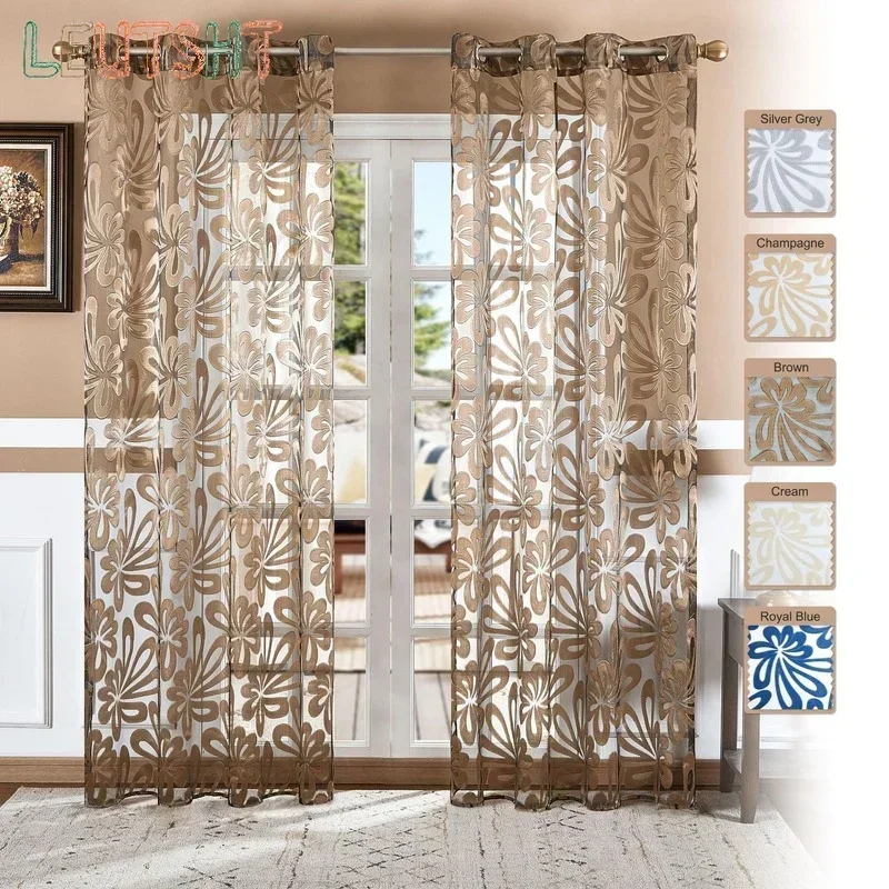 

European-style Curtains for Living Dining Room Bedroom Palm Jacquard Tulle Window 6 Colors Optional Sheer Curtains Custom