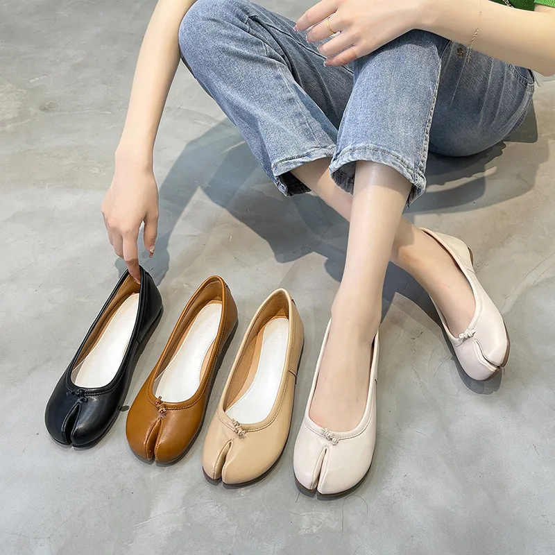 

Ballet Shoes Flat Split Toe 2023 New Horseshoe Designer Round Toe White Shoes