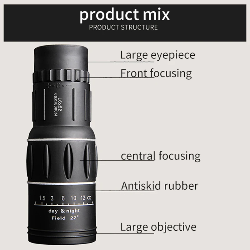 Teleskop jednooczny 16x52 lornetka z podwójnym zoomem 66M/8000M HD noktowizor z paskiem soczewka optyczna/gumą na zewnątrz 2 Teleskop jednooczny 16x52 lornetka z podwójnym zoomem 66M/8000M HD noktowizor z paskiem soczewka optyczna/gumą na zewnątrz - Image 2