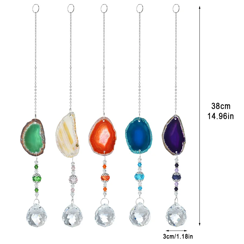 1pc Suncatcher Hanging Crystal Ball with Agate Slice Wind Chime Ornament Window Garden Decor Home Decor