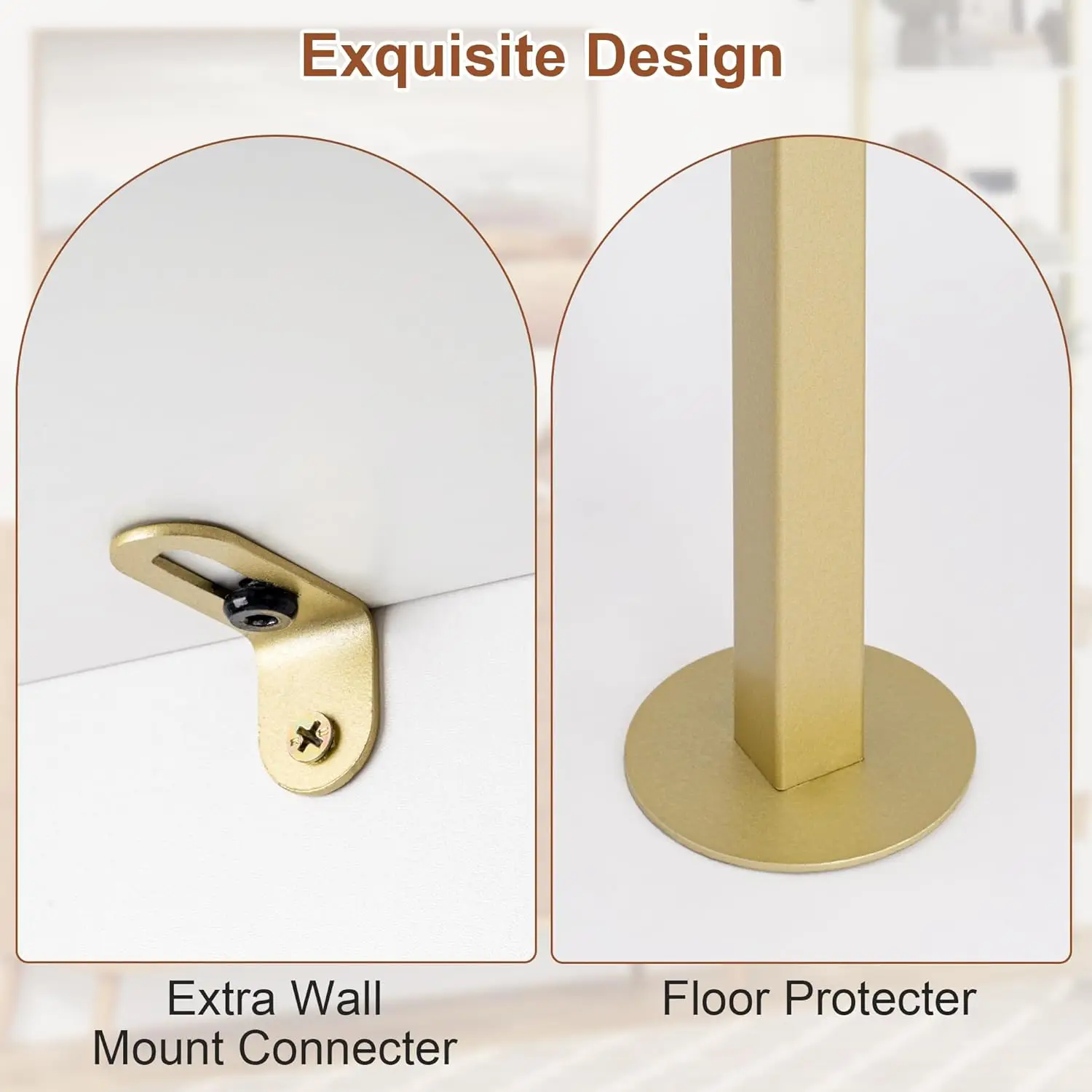 5-Tier Bookshelf. Solid Wood Narrow Bookcase Set of 2. Wall Mount Ladder Shelf. White and Gold.