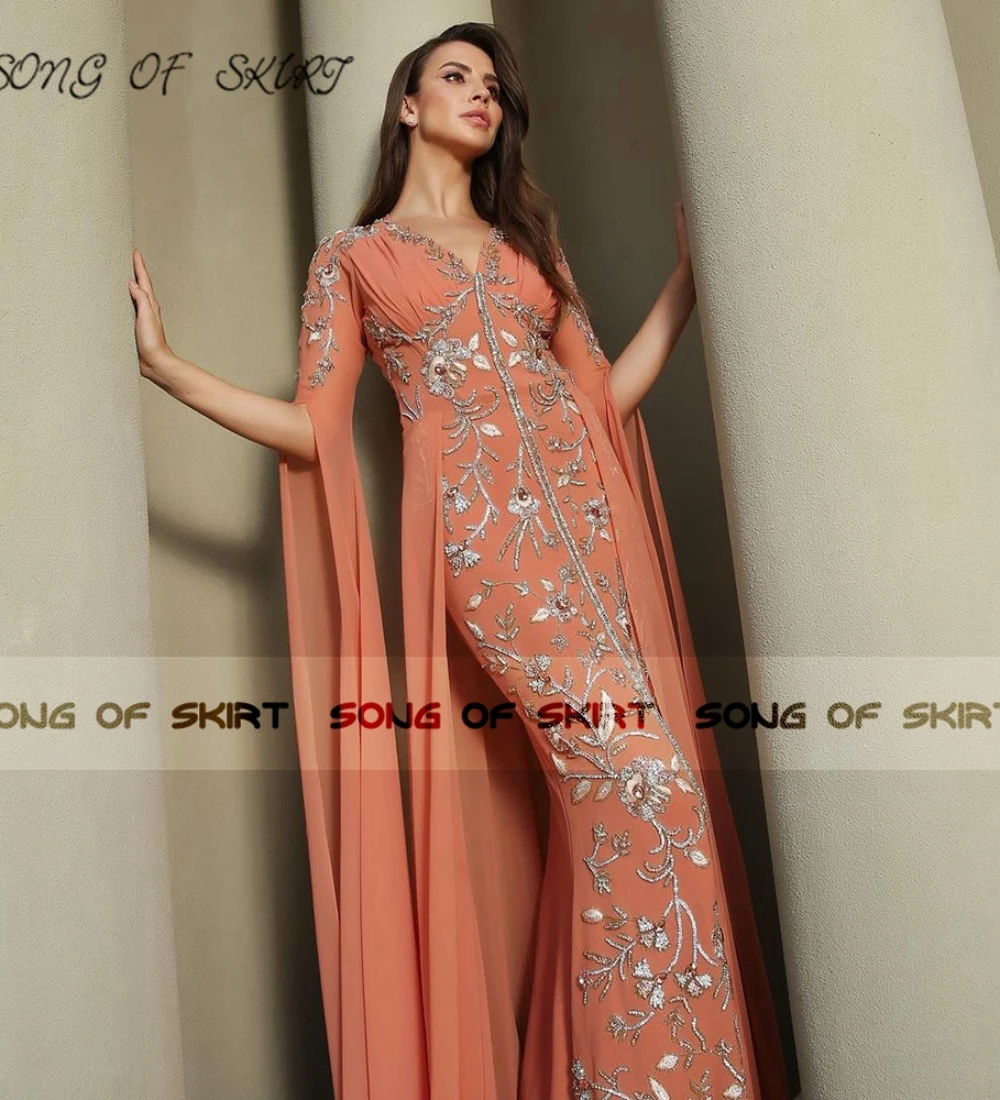 فساتين سهرة شيفون برتقالية لعام 2022 قفطان مغربي ب...