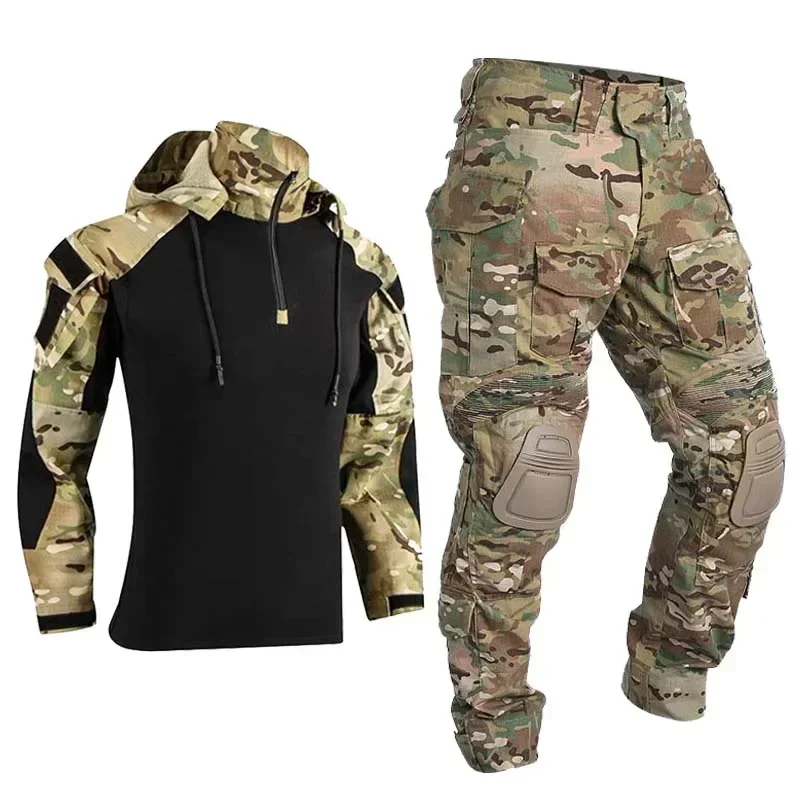 

Airsoft Tactical Uniform Combat Shirt Men Military Camo Suit Wear Resistant Army Sets Multicam Cargo Pants Hunt Camping Clothes