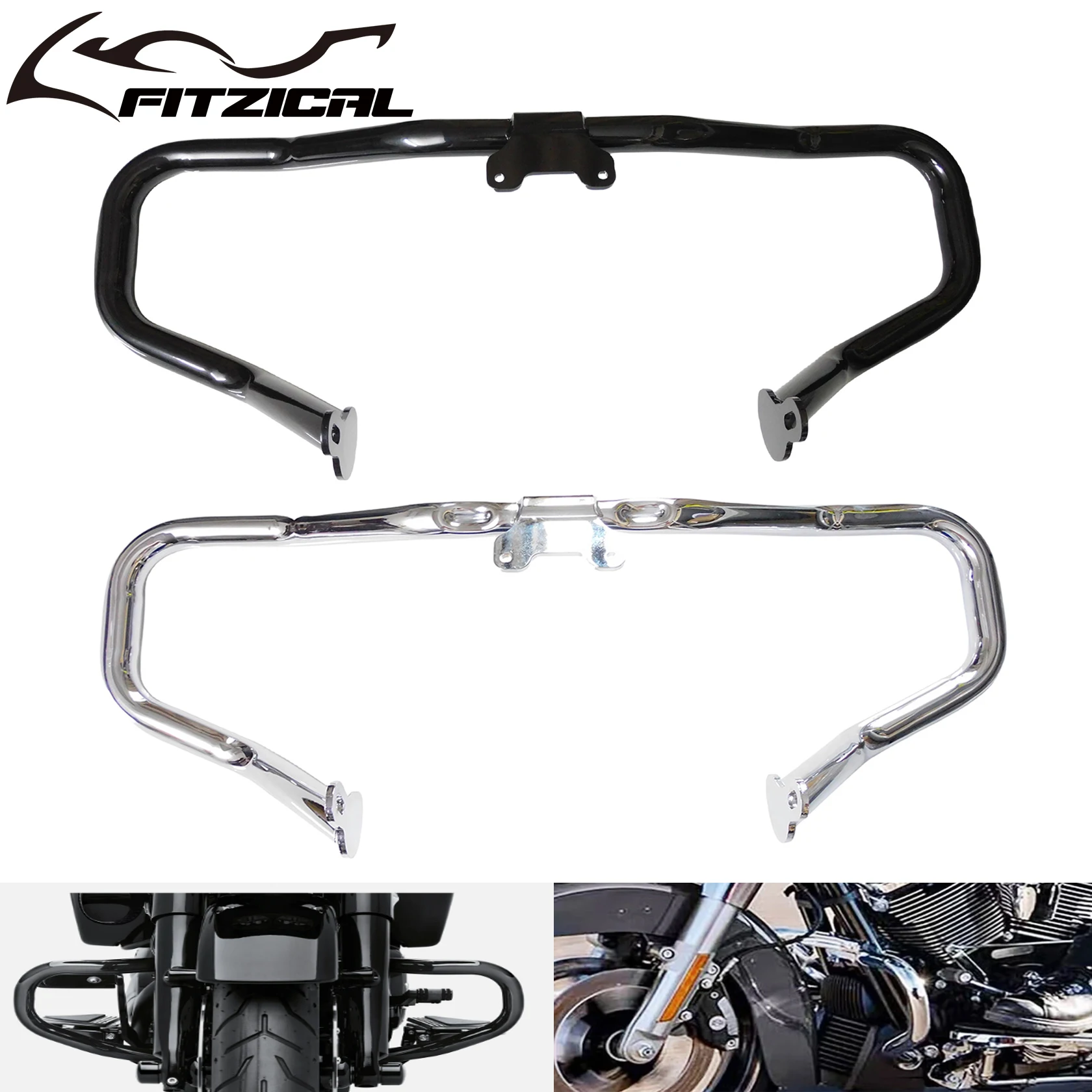 MotorcycleChoppedEngineGuardHighwayCrashBarBlackChromeFor