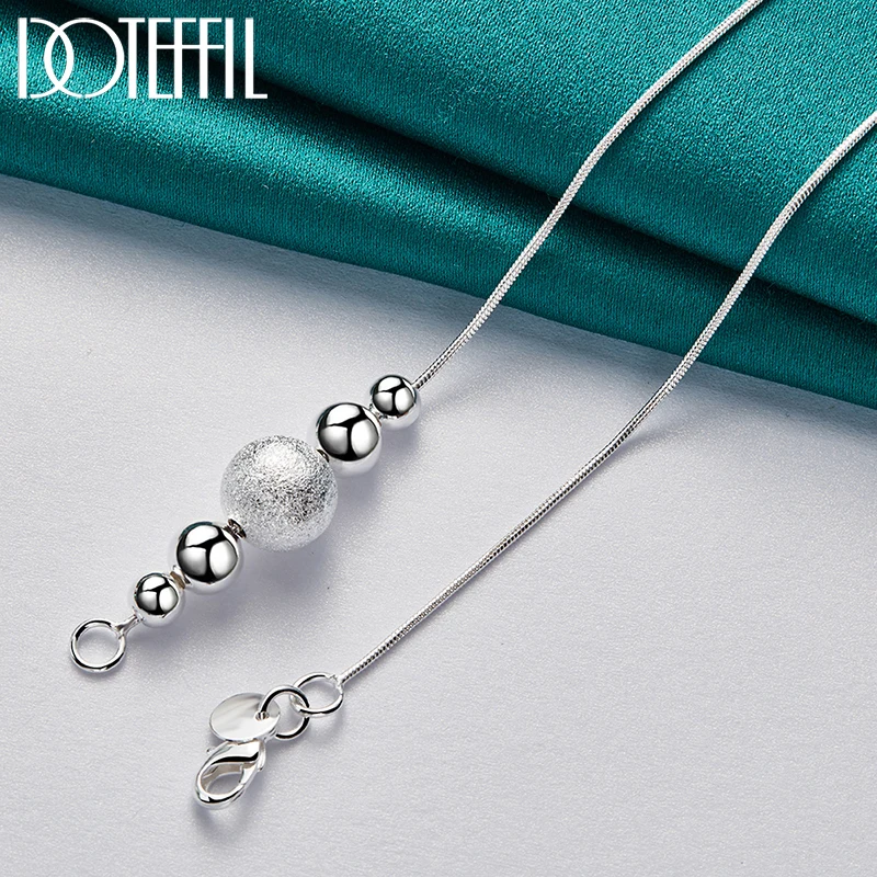 DOTEFFIL 925 Sterling Silver Smooth Matte Beads Snake Chain Necklace For Women Man Fashion Wedding Party Charm Jewelry