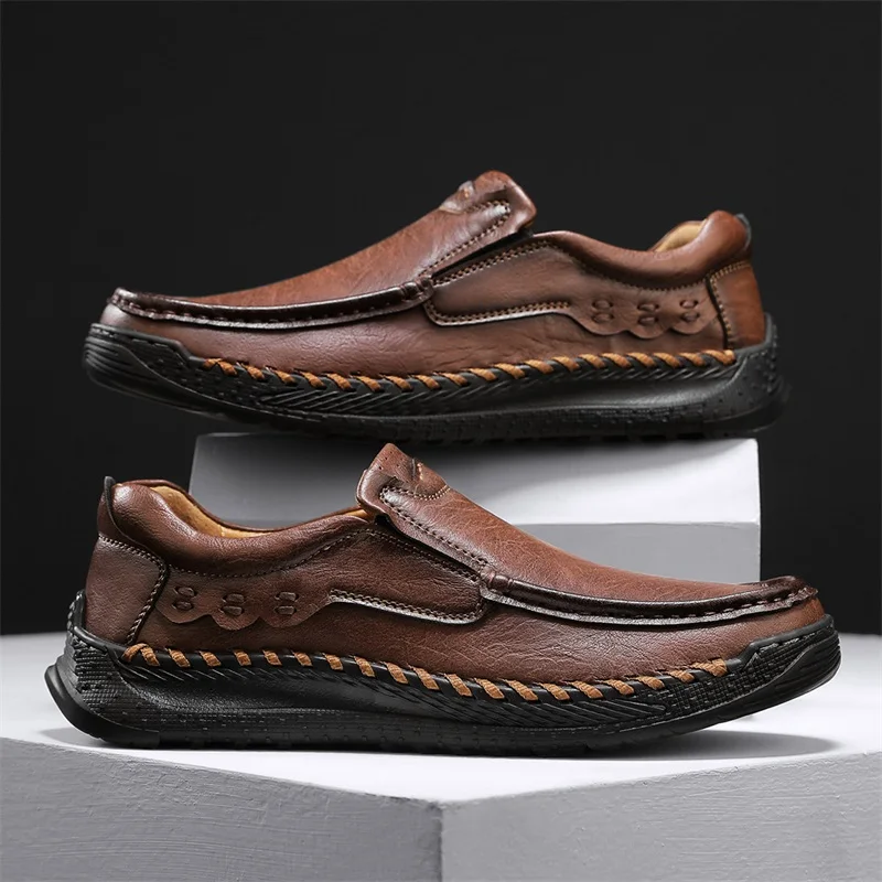 Outdoor Leather Men Sneakers Slip on Casual Shoes Handmade Man Walking Shoes Light Loafers Moccasins Comfortable Hiking Footwear 2