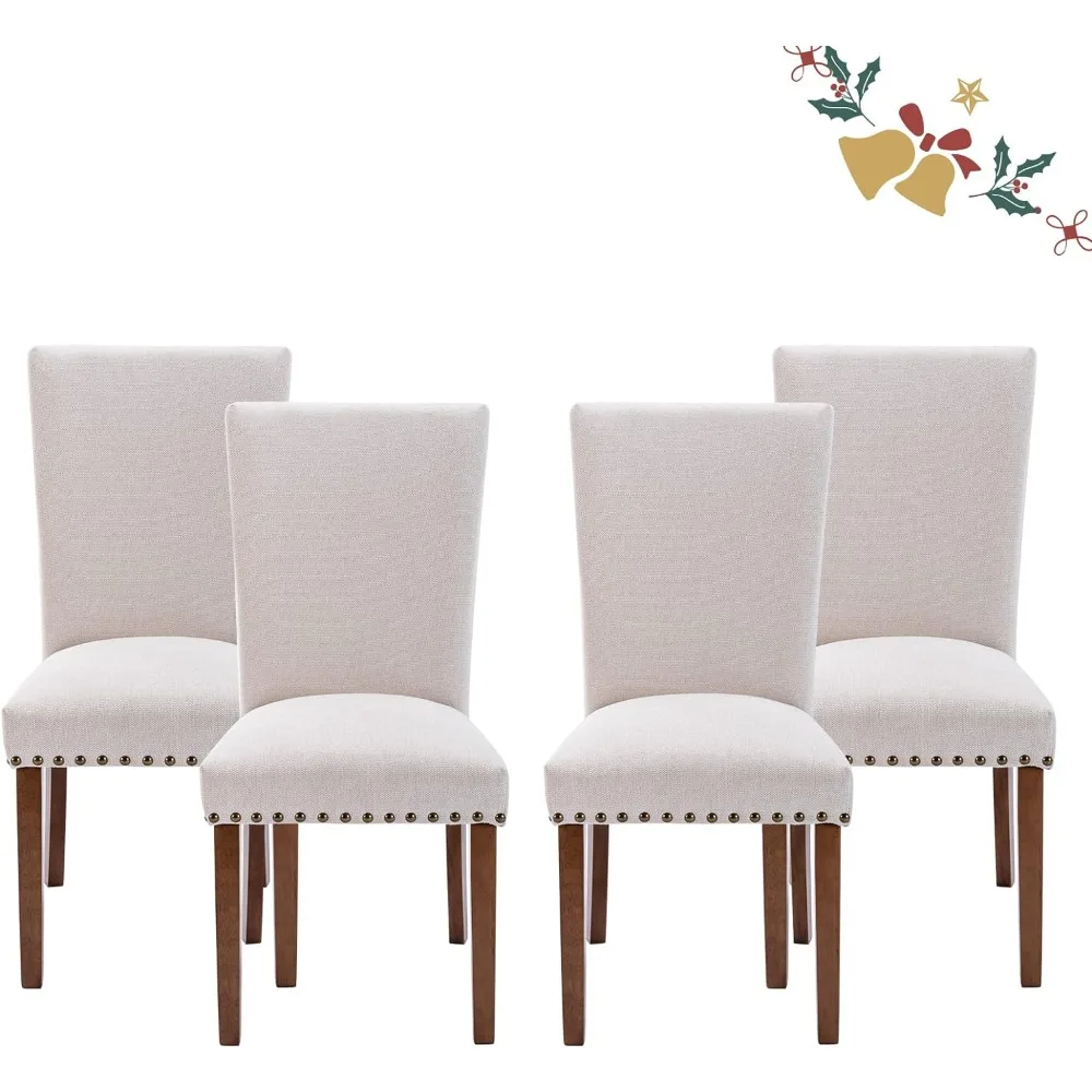 

COLAMY New Model Nailhead Dining Chairs, Set of 4, Beige Dinning Table Chairs Restaurant Chair