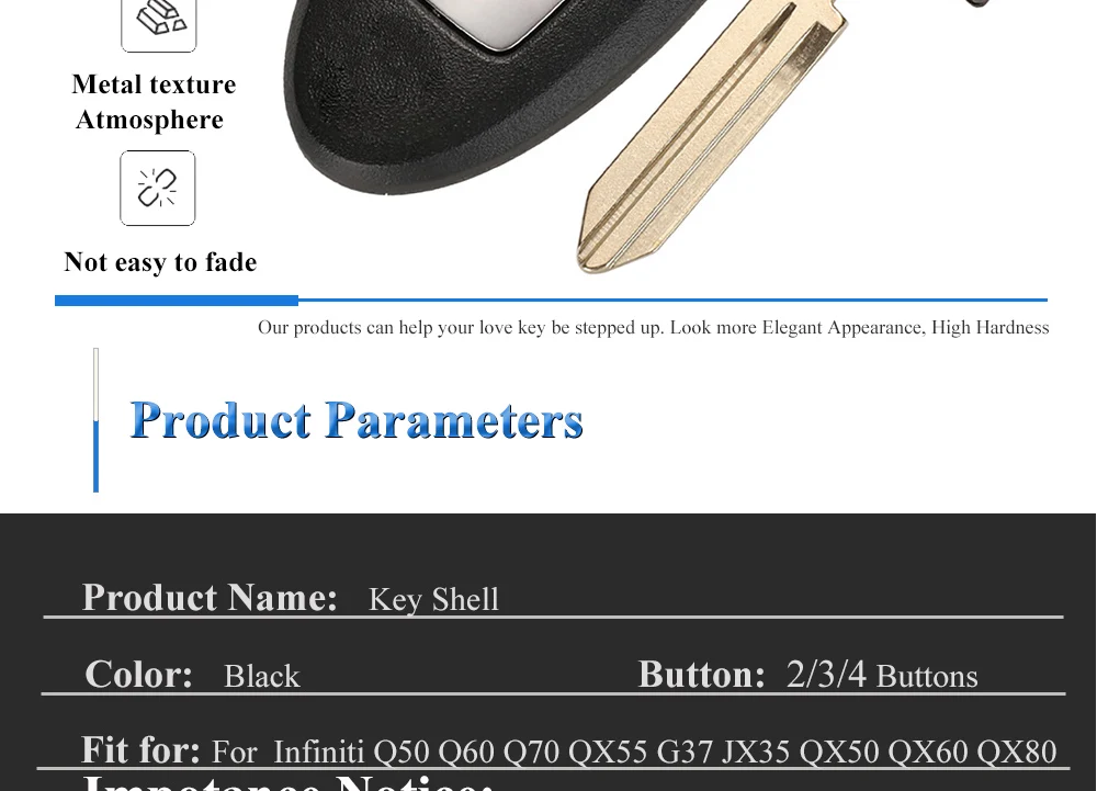 Keyforkess 2/3/4 pulsanti custodia per coperture chiave auto per Infiniti G25 G35 G37 Q50 Q60 Q70 QX55 JX35 QX50 QX60 QX80 copertura portachiavi senza chiave - Sa8c67f16c6794be8a5470e5d3ca879e6M