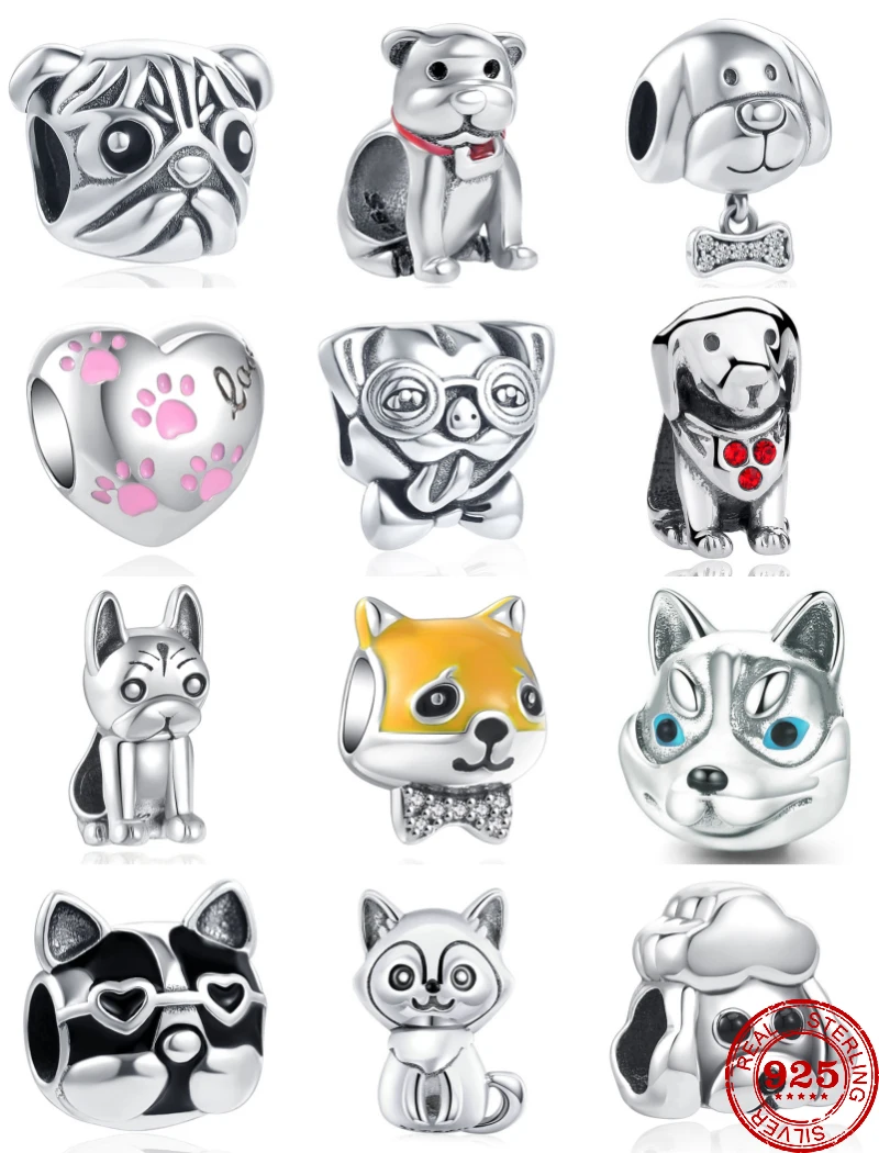New 925 Sterling Silver Cute Pet Dog Husky Shiba inu dog Paw baby DIY Bead Fit Original Pandora Charm Bracelet Lady Jewelry Gift