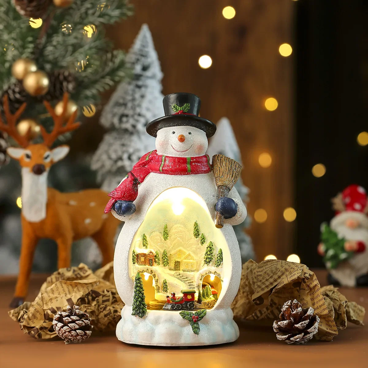 Christmas Cabin Figurine Musical Box Light Christmas Ornaments Decorations Music Box Battery-operated New Year's Night Light