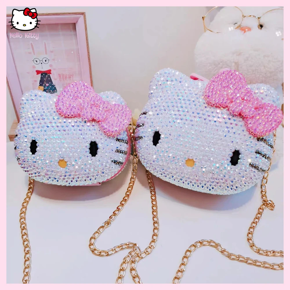 

Hello Kitty Handmade Crystal Rhinestones Jewelry Box Ring Coin Earphone Storage Organizer Cosmetic Handbag Girl Children's Gift