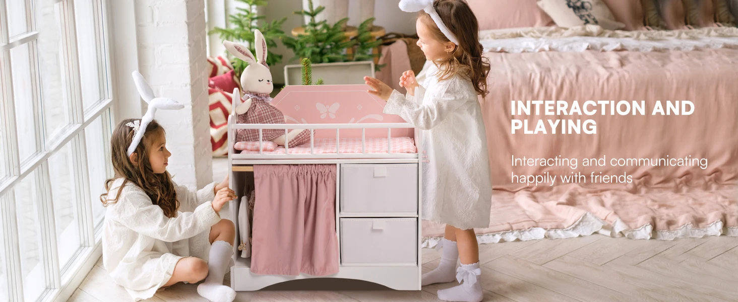 Robotime Wooden Baby Doll Crib with Storage