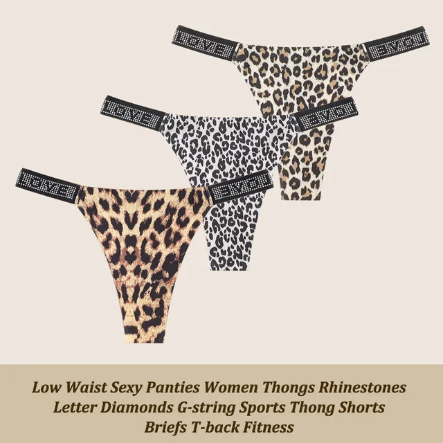 3Pcs/Set Low Waist Sexy Panties Women Thongs Rhinestones Letter Diamonds G-string Sports Thong Shorts Briefs T-back Size XS-XL 11