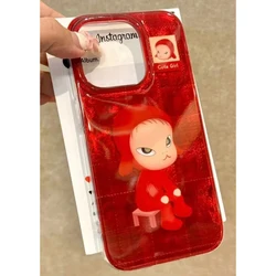 Sitting Girl Illustration Case with Red Background and Feather Texture - iPhone 6(6 s) Plus (YSK - 254YS24122401)