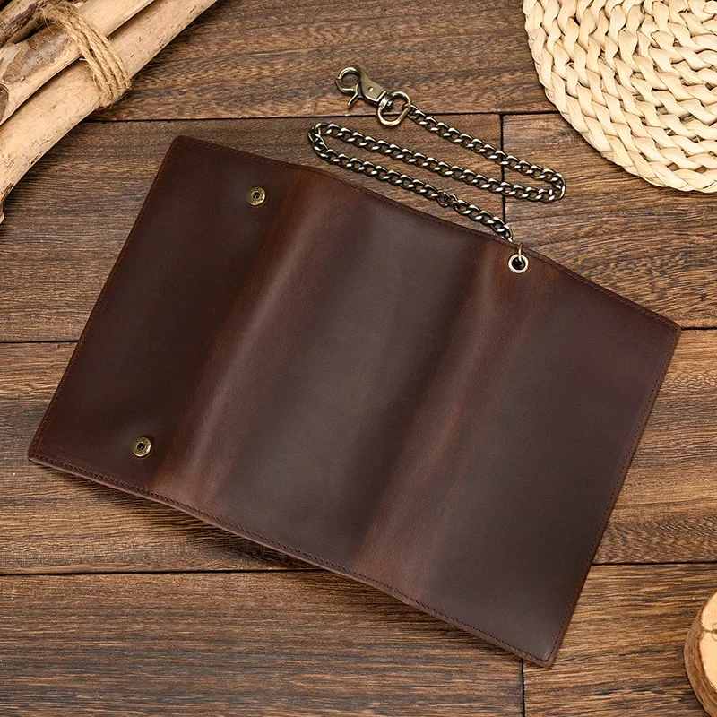 Genuine Leather Men's Wallet with Iron Chain