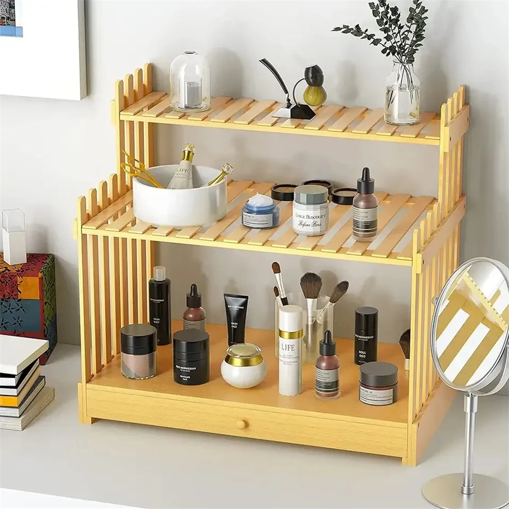 Bamboo Spice Rack Organizer for Kitchen Cabinet Cosmetic Organizer Countertop Spice Rack