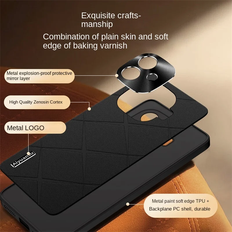 High-Luxury Vegan Leather Phone Case with Metal Lens Protection, Anti-Drop, and Anti-Fingerprint Features