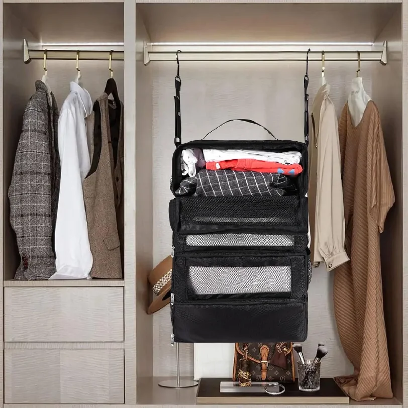 Organizer per Valigie, Organizzatore da Viaggio ad Alta Capacità, Scaffale Appendibile, Cubo per Imballaggio, Borse Pieghevoli per Armadio - immagine 6
