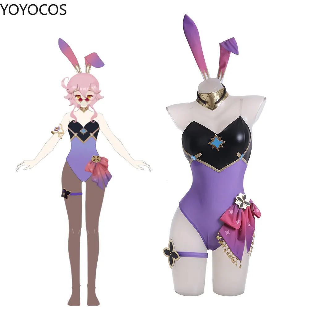 

YOYOCOS Genshin Impact Cosplay Costume Dori Bunny Girl Cosplay Purple Sexy Catsuit Halloween Christmas Party Clothes Cute Dress