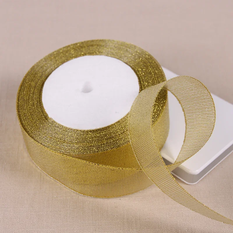 Gold & Silver Glitter Ribbon Set - 6 Sizes, 25 Yards for Gift Wrapping & DIY Crafts