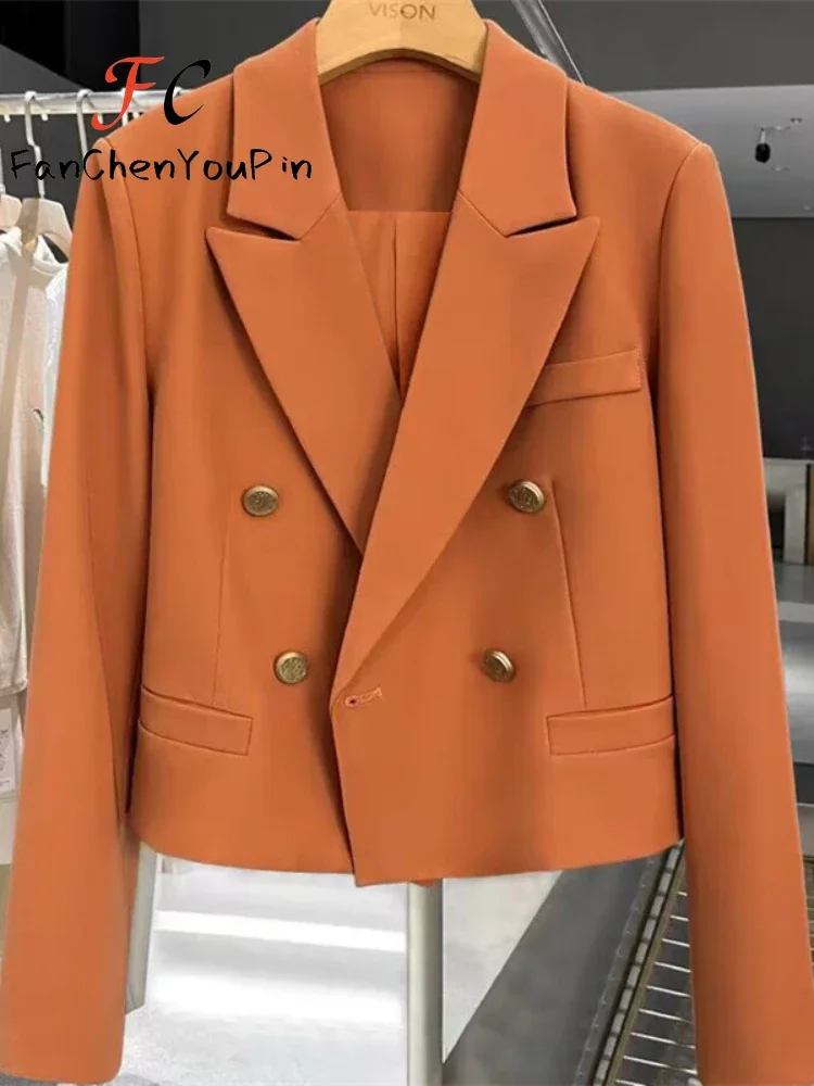 

Spring Summer New 2024 Women's Coat Fashion Solid Color Long Sleeved Short Top Exquisite Sweet Button Casual Blazers Female 2024