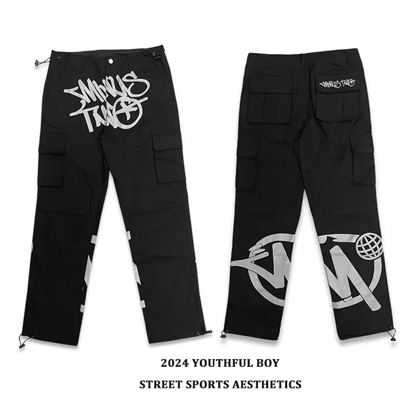Minus Two Quality Black Cargo Long Pants Fashion High Street Youthful Men Women Hip Hop Streetwear Style Trousers Minustwo 2024