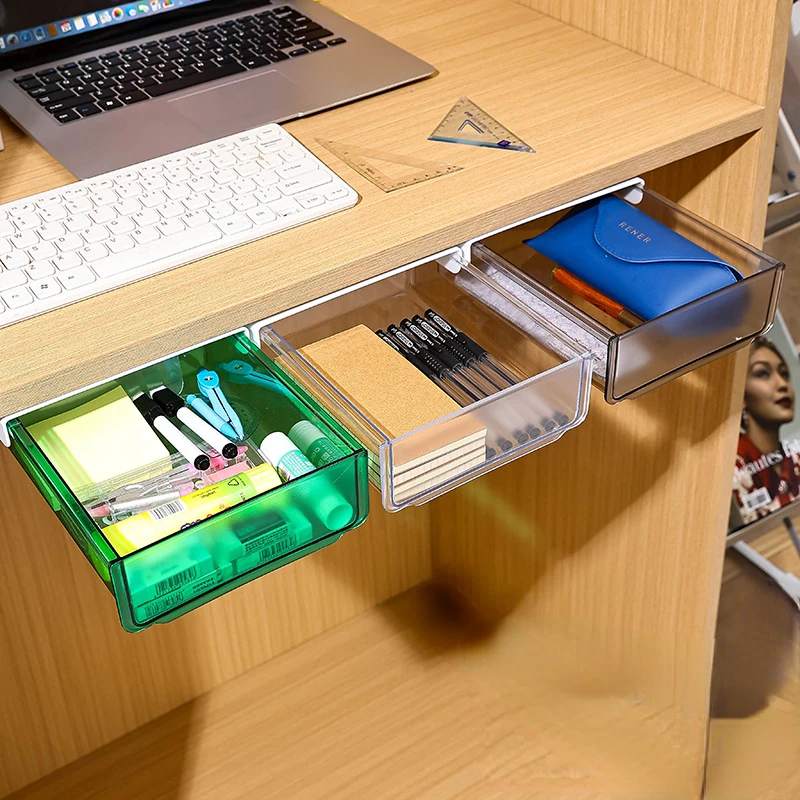 Multifunctional Drawer Type Desktop Under Desk Storage Box Hidden Office Organizer Drawer Boxs Desk Stationery Box Storage Tools