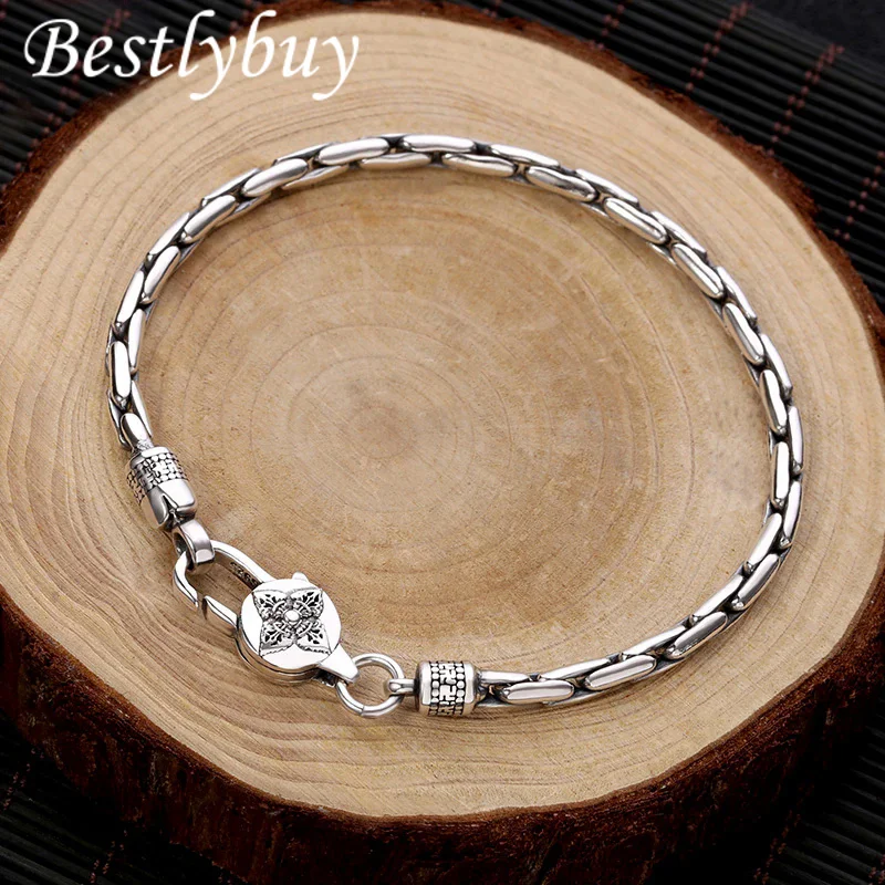 

Bestlybuy New Retro Vajra Buckle Snake Bone Men'S Silver Simple And Popular Fine Bracelet Jewelry Accessories