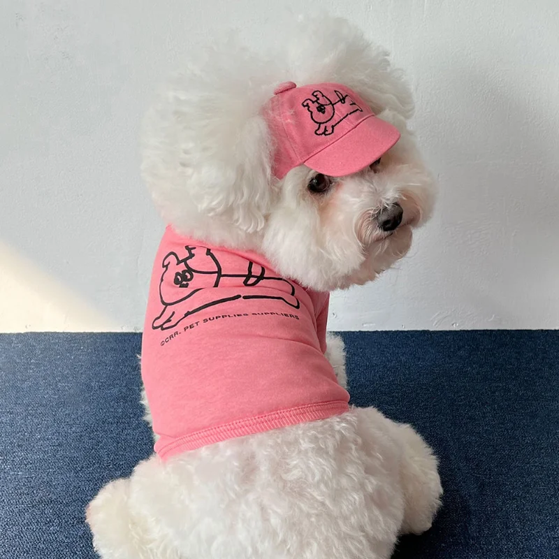 INS Pet Cute Puppy Pet Hat Embroidery Contrast Baseball Cap Sun Hat Versatile Cotton Twill Hat Pet Accessories for Small Dogs