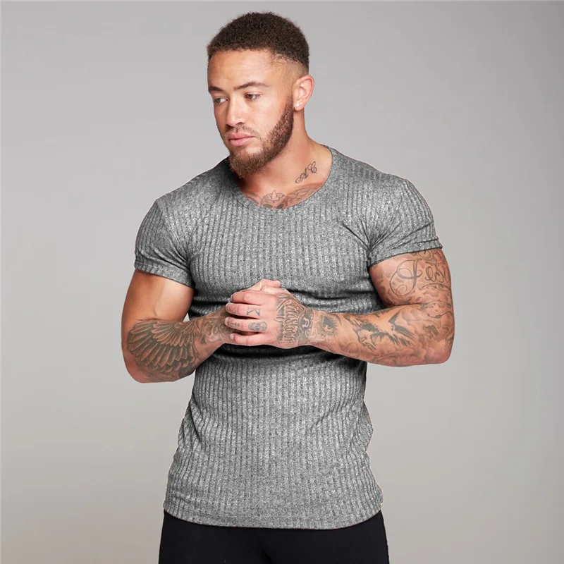 

Summer Men's Sports Fitness Short-sleeved T-shirt Casual Slim Knit T-shirt