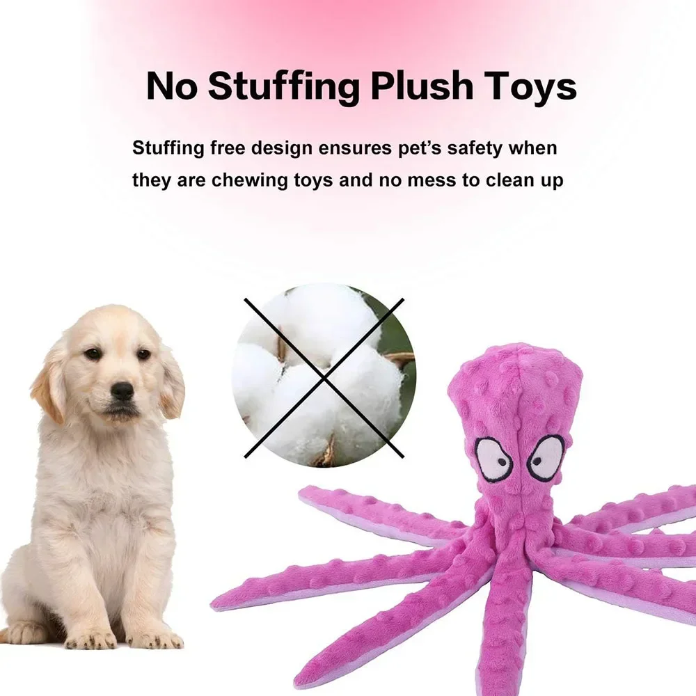Durable Dog Plush Toys for Aggressive Chewers Tough Squeaky Octopus Dog Chew Toy for Puppy Pet No Stuffing Interactive Dog Toys 4