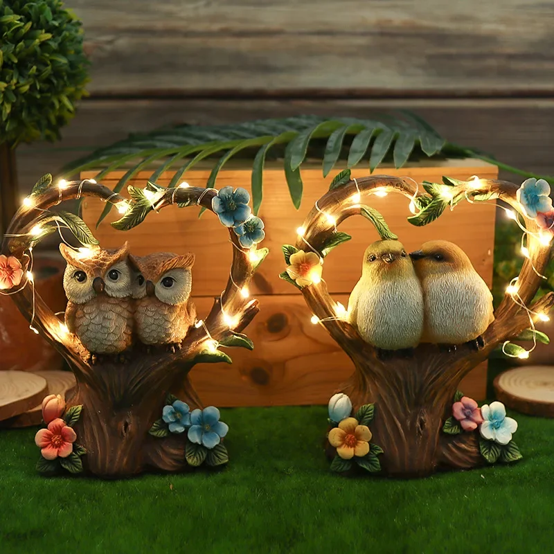

Creative Garden Couple Bird Decoration Solar Lights Owl Courtyard Landscape Valentine's Day Gift Home Accessories Fairy Garden