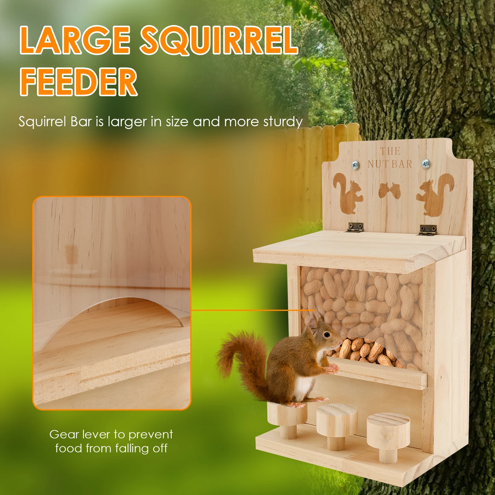 Wooden Squirrel Feeder Large Squirrel Feeders for Outside Squirrel House Sturdy Squirrel Feeder Enduring Squirrel Feeders Decor 2