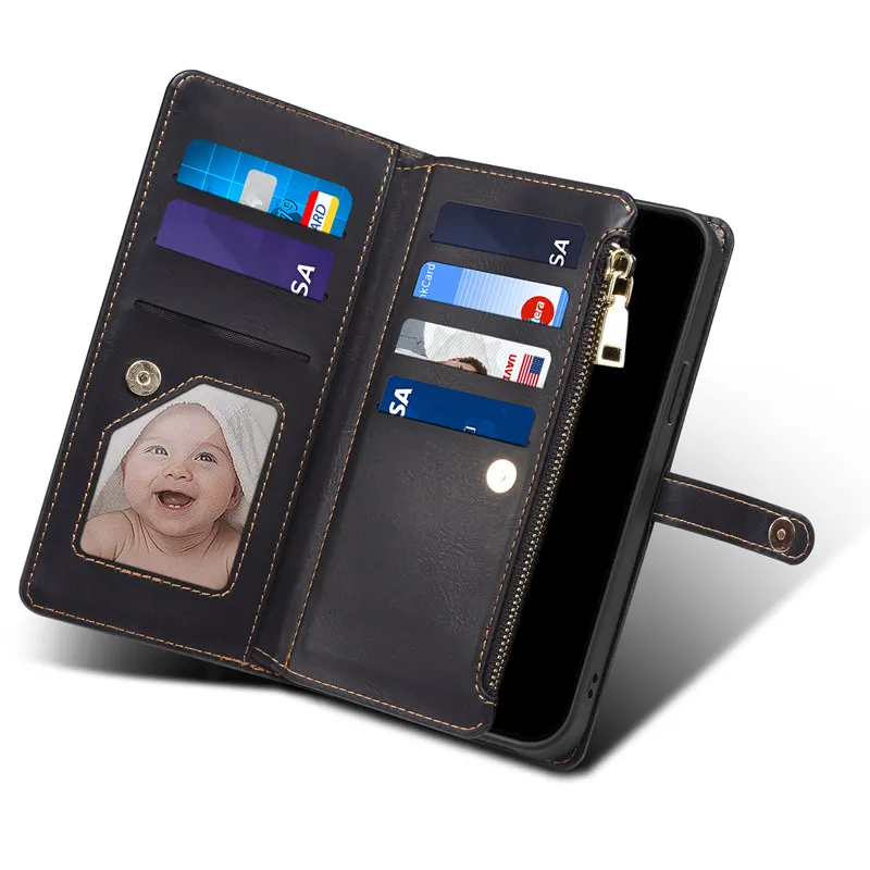 Leather Flip Cover Zipper Wallet Card Case