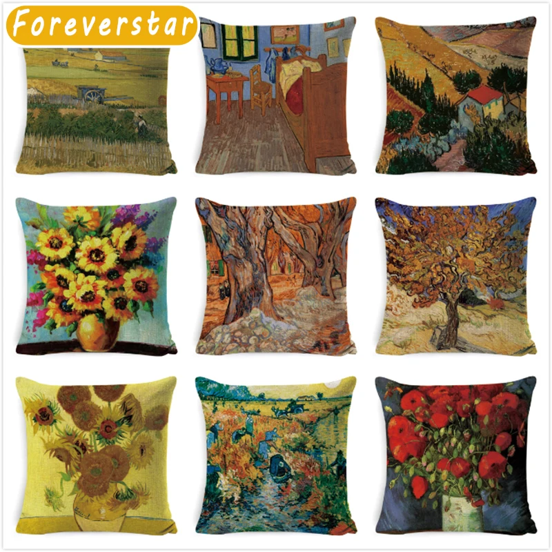 

Van Gogh Cushion Covers 45x45cm Famous Oil Painting Plant Cushion case Polyester Sofa Car Decor Throw Pillow Cover/Cases cojines