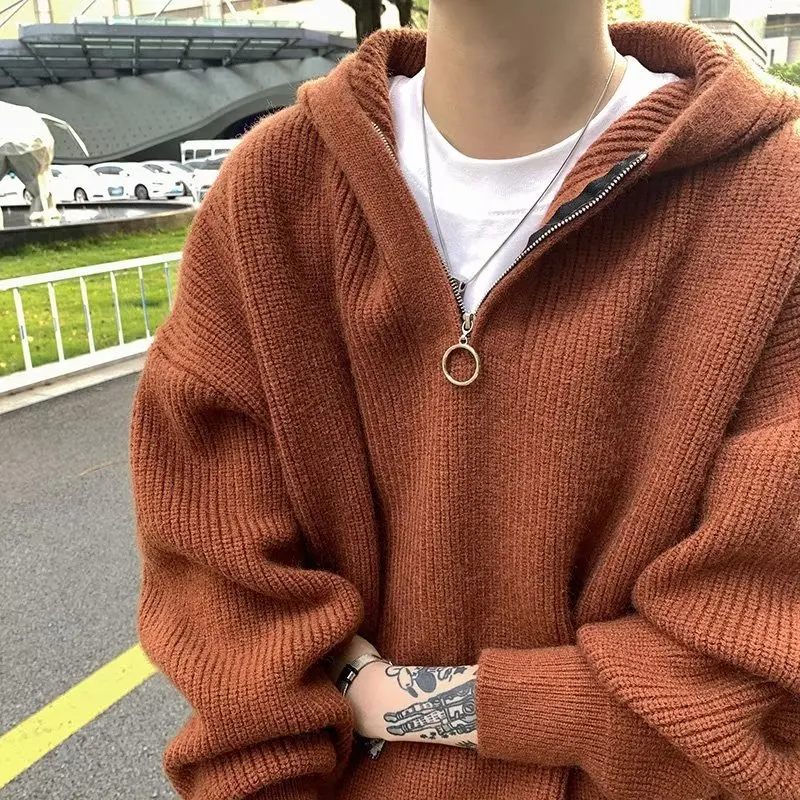 Hooded Sweater Coat Men Spring and Autumn Casual Knitted Sweaters Men Pullover Jumpers Men Fashion Clothing 2023 Streetwear Tops