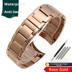 Men's 22mm Curved End Solid Stainless Steel Metal Watch Strap Bracelet - 22mm (Rose Gold)