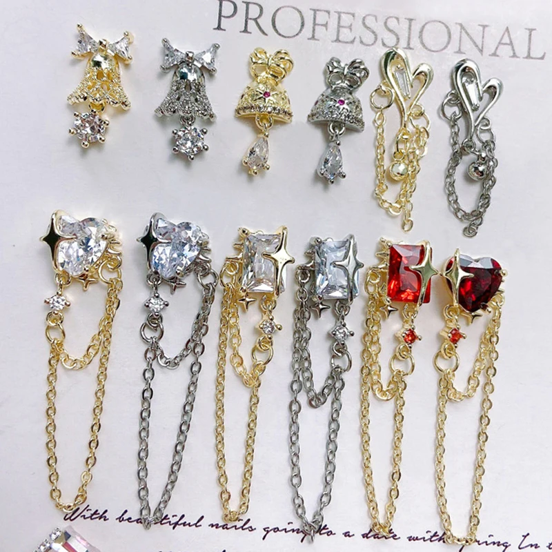 

2pcs Luxury Nail Zircon Chain Crystal Double Chain Shiny Gem Jewelry Decoration DIY Manicure Design Accessories