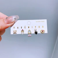 5pcs/set Mixed Design Stud Earrings for Women Girls Gold Color Cubic Zirconia Princess Gift Jewelry 2