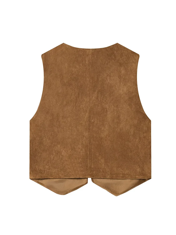 Vintage Autumn Women Embroidered Vest Sleeveless Jacket Elegant V Neck Chic Suede Lace Up Waistcoats Female Fashion Vests Coat