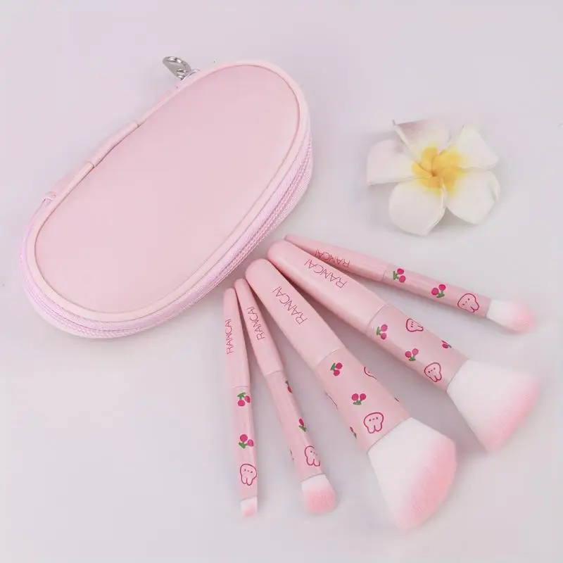 5-Piece Charming Compact Makeup Brush Set with Case