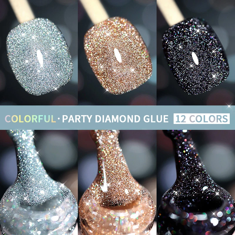 Reflective Glitter Gel Nail Polish Colorful Diamond Glue Nail Art Laser Bungee Sparkling Sequins Soak Off UV LED Varnish TSLM1