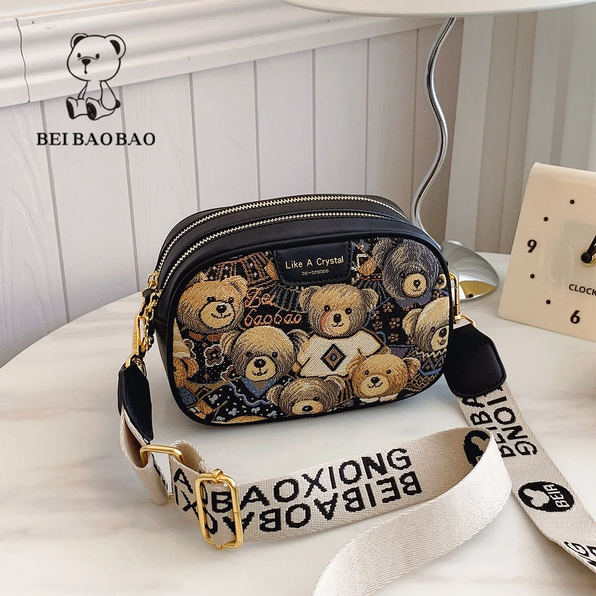 Autumn Winter Fashion Warm Cute Furry Bear Embroidery Designer Luxury Shoulder Messenger Shopping Sling Ladies Handbag Tote Bag