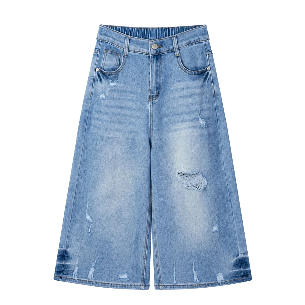 Jean déchiré taille haute extensible en denim pour femme, style slim, longueur mollet, pour femmes rondes, collection été 2026 - 2626